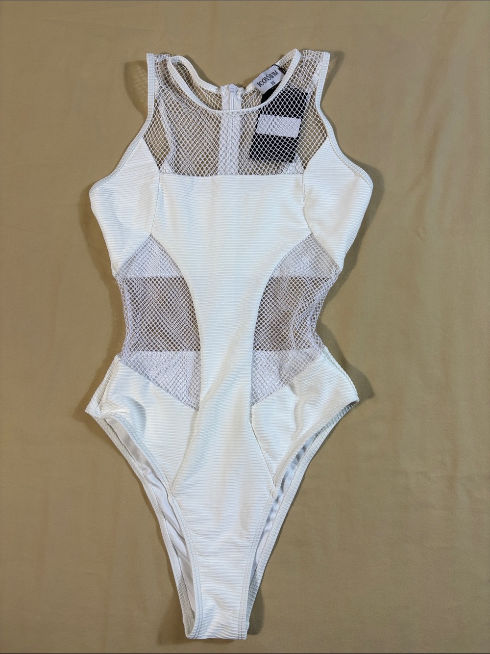 Icon Swim‎ Clear Skies White Mesh Ribbed One Piece Swimsuit NWT XS
